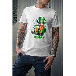 t-shirt blanc 100% coton pour homme imprimé d'un leprechaun saint patrick