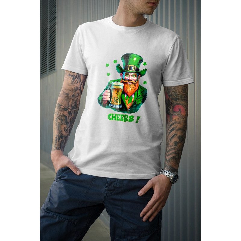 t-shirt blanc 100% coton pour homme imprimé d'un leprechaun saint patrick t-shirt blanc 100% coton pour homme imprimé d'un leprechaun saint patrick