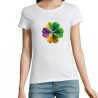 t-shirt blanc 100% coton pour femme imprimé trèfle multicolore