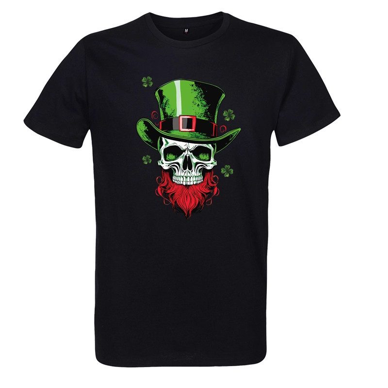 t-shirt noir 100% coton pour homme imprimé crane saint patrick t-shirt noir 100% coton pour homme imprimé crane saint patrick