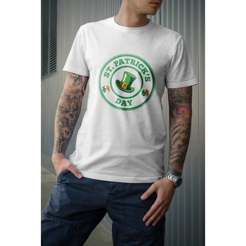 t-shirt blanc 100% coton pour homme imprimé saint patrick's day t-shirt blanc 100% coton pour homme imprimé saint patrick's day