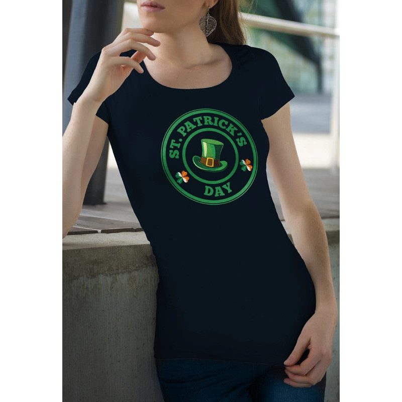 t-shirt noir 100% coton pour femme imprimé saint patrick's day t-shirt noir 100% coton pour femme imprimé saint patrick's day