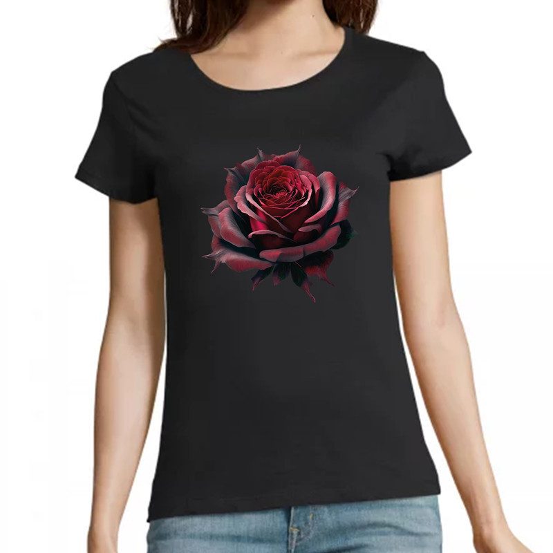 T Shirt Rose Gothique- pour femme T Shirt Rose Gothique- pour femme