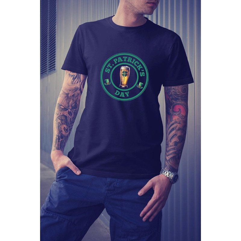 t-shirt noir 100% coton pour homme imprimé saint patrick's day et choppe de bière t-shirt noir 100% coton pour homme imprimé saint patrick's day et choppe de bière