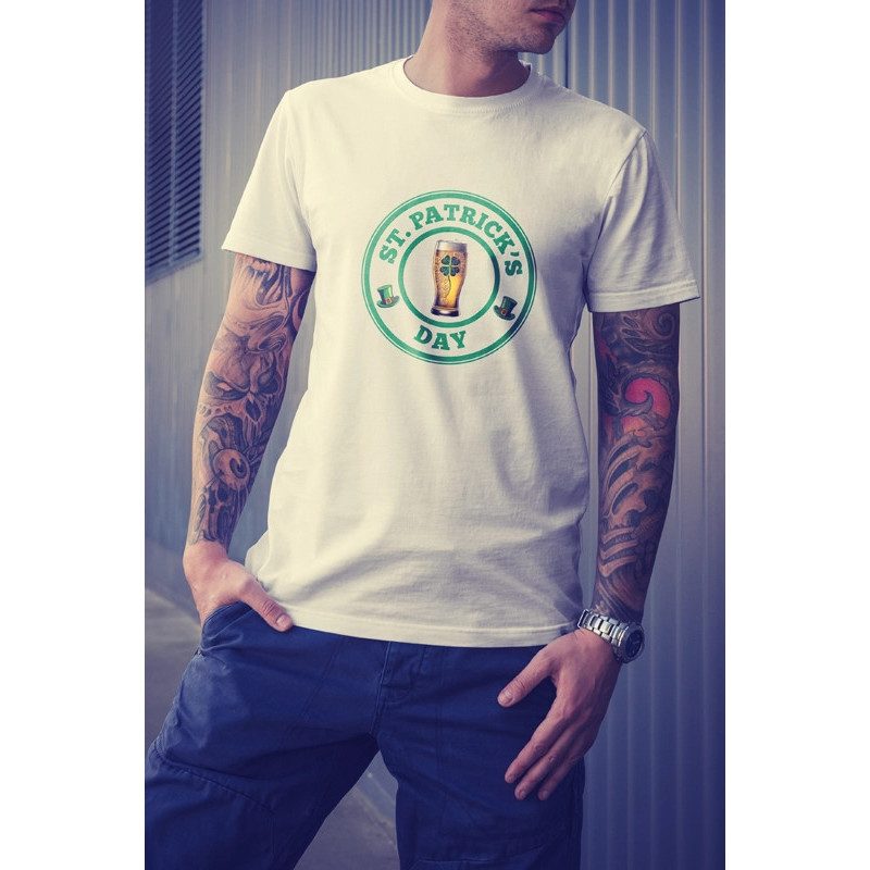 t-shirt blanc 100% coton pour homme imprimé saint patrick's day et choppe de bière t-shirt blanc 100% coton pour homme imprimé saint patrick's day et choppe de bière
