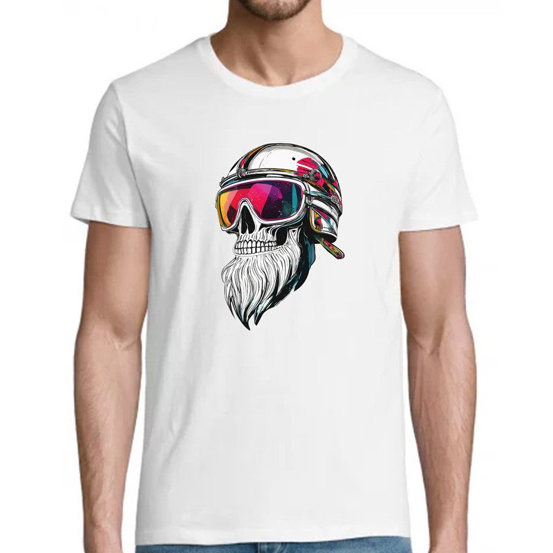 T-shirt blanc Crâne Motard Barbu - pour Homme T-shirt blanc Crâne Motard Barbu - pour Homme