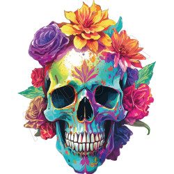 T Shirt Skull Flowers- pour femme