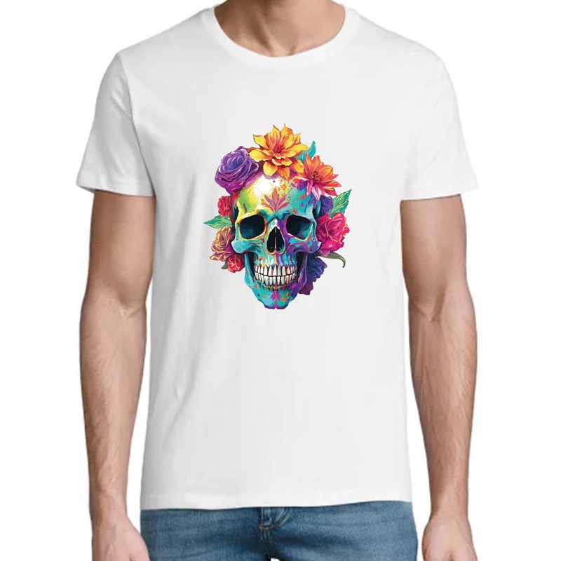 T Shirt Skull Flowers - pour Homme - Atypics T Shirt Skull Flowers - pour Homme - Atypics