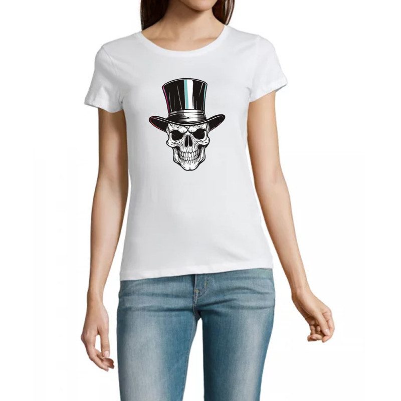 T Shirt Skull Top Hat- pour femme T Shirt Skull Top Hat- pour femme