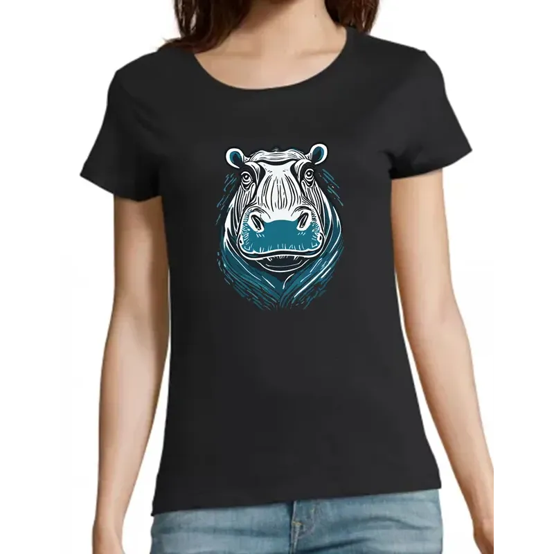 T Shirt hippopotame- pour femme T Shirt hippopotame- pour femme