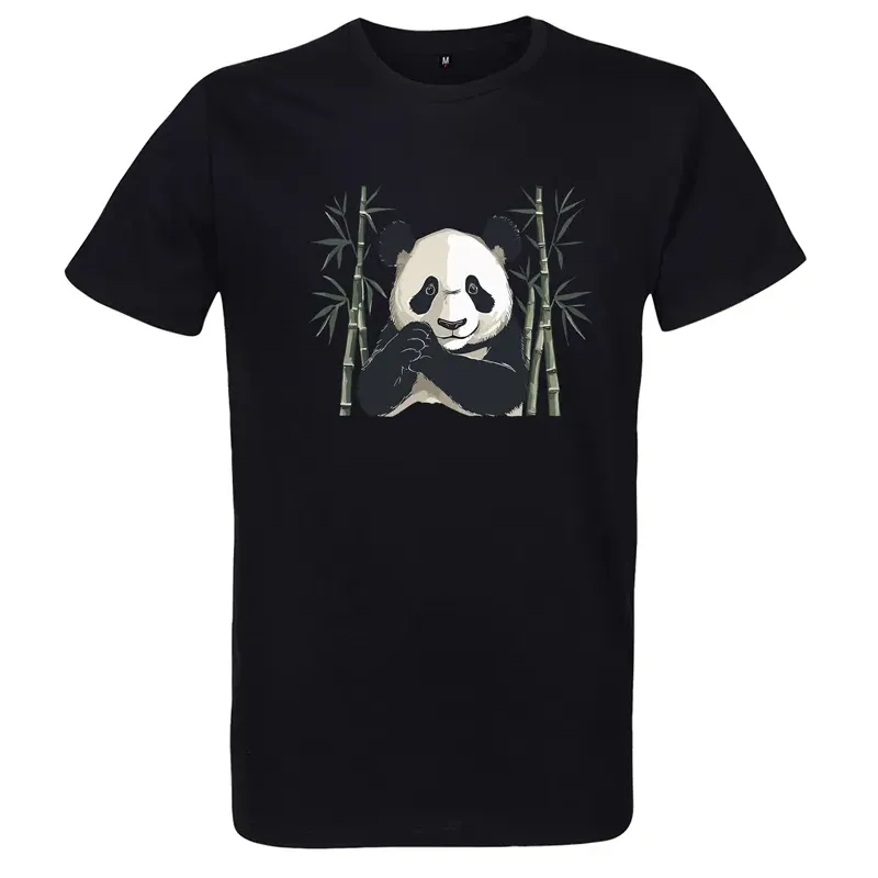 t-shirt noir imprimé panda et bambou t-shirt noir imprimé panda et bambou