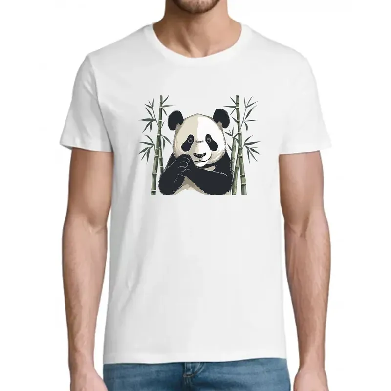 t-shirt blanc imprimé panda et bambou t-shirt blanc imprimé panda et bambou