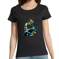 t-shirt noir pour femme 100% coton  imprimé d'un zombie gamer