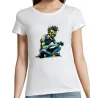 t-shirt blanc pour femme 100% coton  imprimé d'un zombie gamer