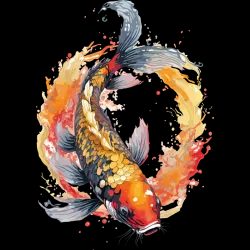 détails t-shirt homme 100% coton  imprimé d'une carpe koï aux superbes couleurs