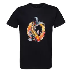t-shirt noir homme 100% coton  imprimé d'une carpe koï aux superbes couleurs