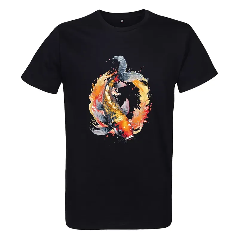 t-shirt noir homme 100% coton imprimé d'une carpe koï aux superbes couleurs t-shirt noir homme 100% coton imprimé d'une carpe koï aux superbes couleurs