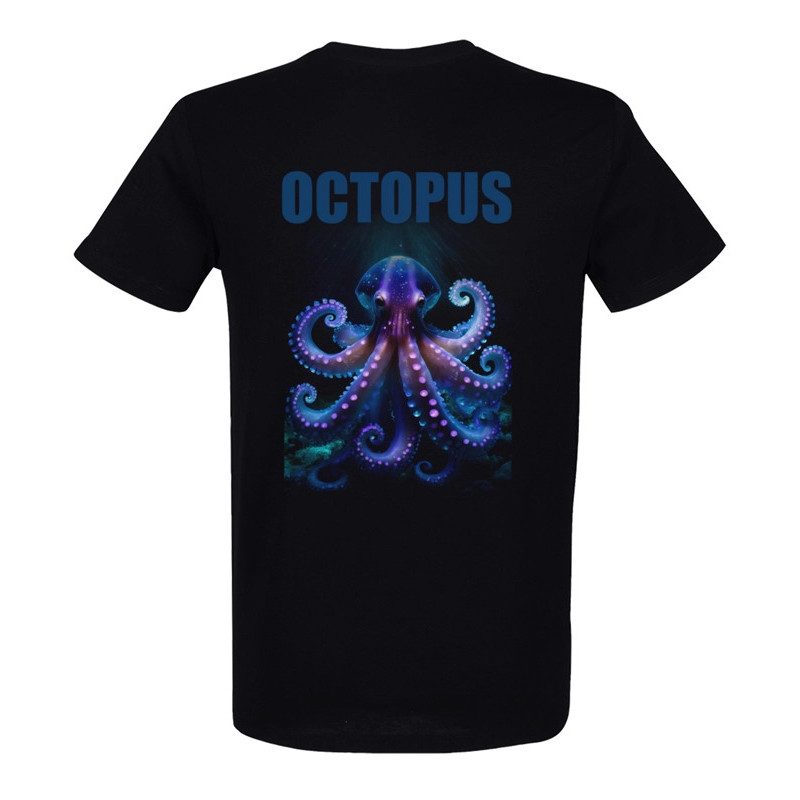 T shirt octopus noir pour homme imprimé pieuvre bioluminescente T shirt octopus noir pour homme imprimé pieuvre bioluminescente