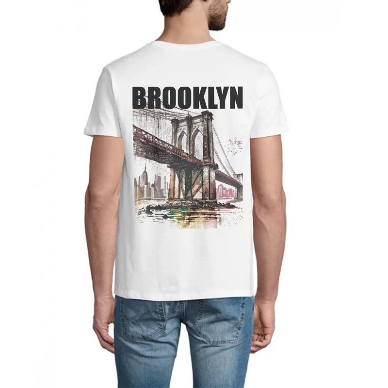 t-shirt homme 100% coton bio couleur blanc imprimé dans le dos new york pont de brooklyn t-shirt homme 100% coton bio couleur blanc imprimé dans le dos new york pont de brooklyn